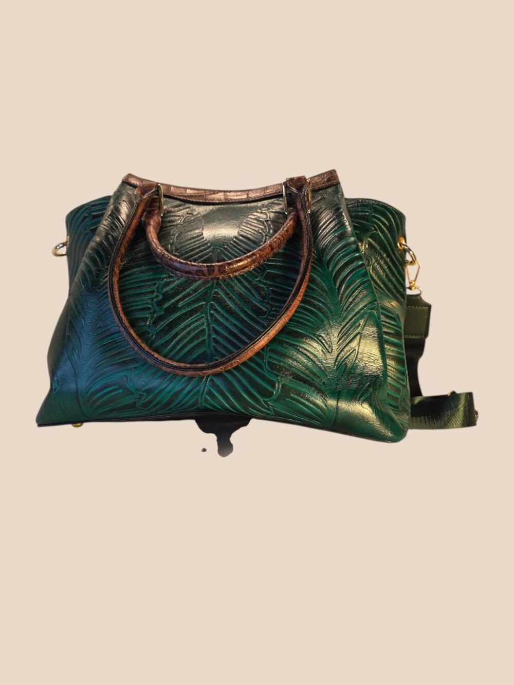 Green and Brown Croc One-of-a-Kind Designer Satchel by Yahn Vanziano NWOT - Picture 4 of 9
